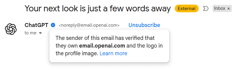 Example of BIMI in email clients