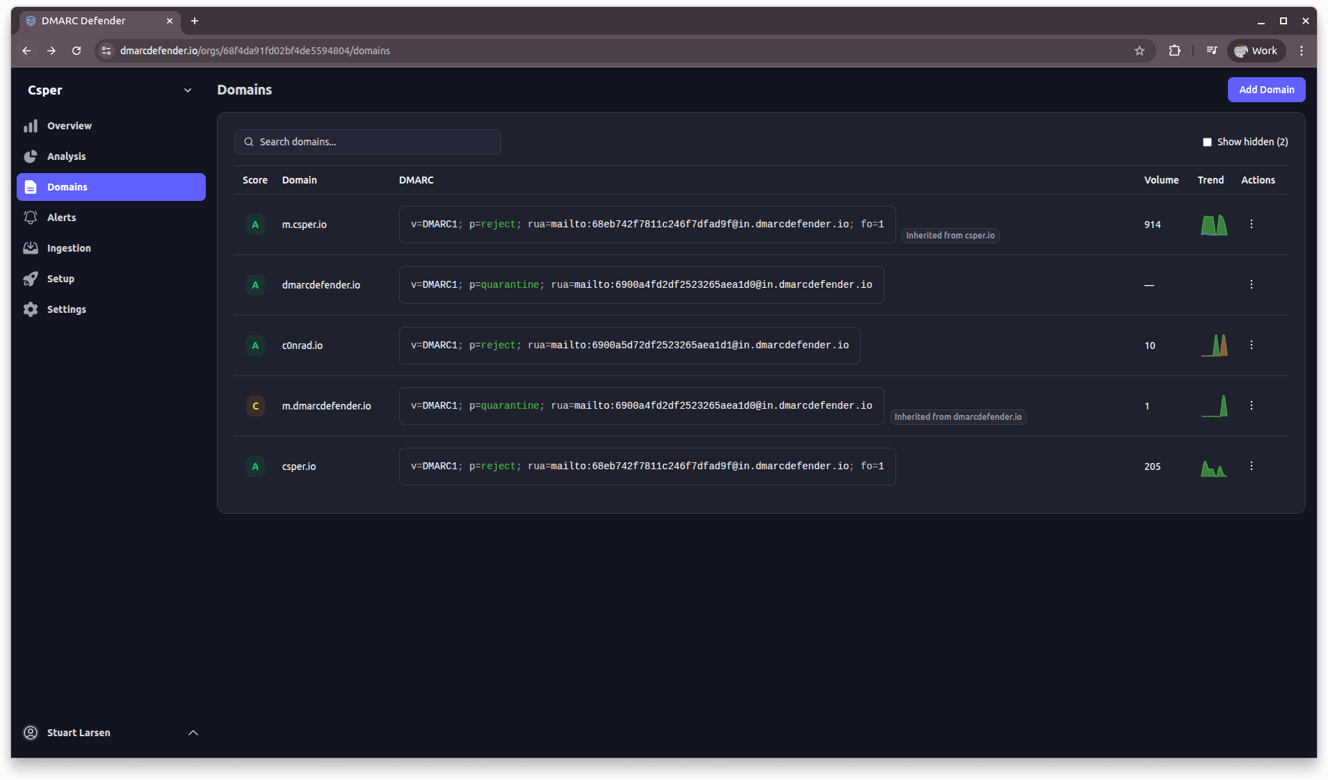 Domain management screenshot