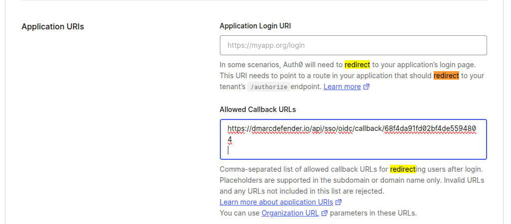 Auth0 callback URL configuration