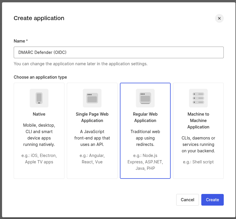 Create an Auth0 application