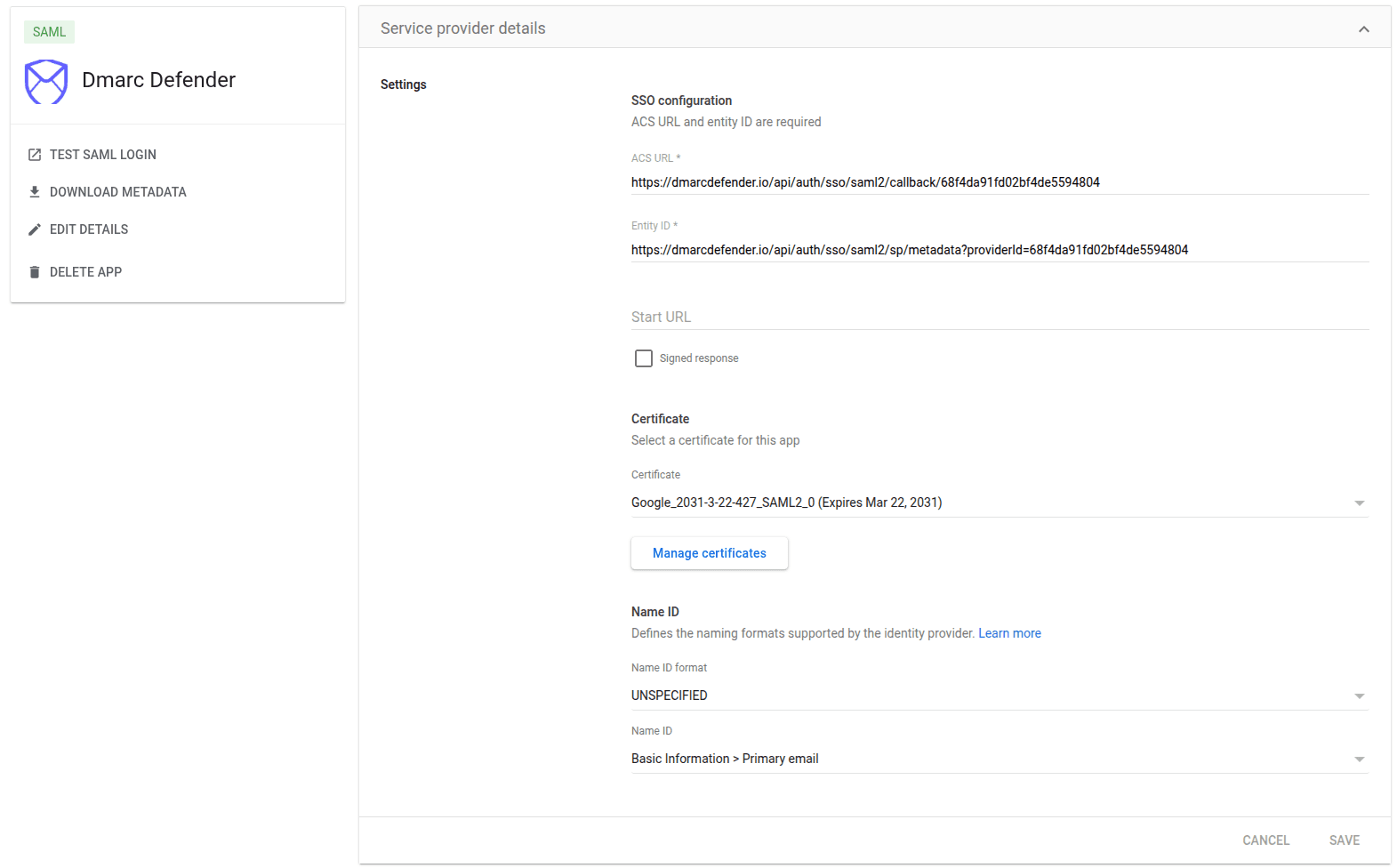 SAML SSO Setup Steps in GSuite Admin Console