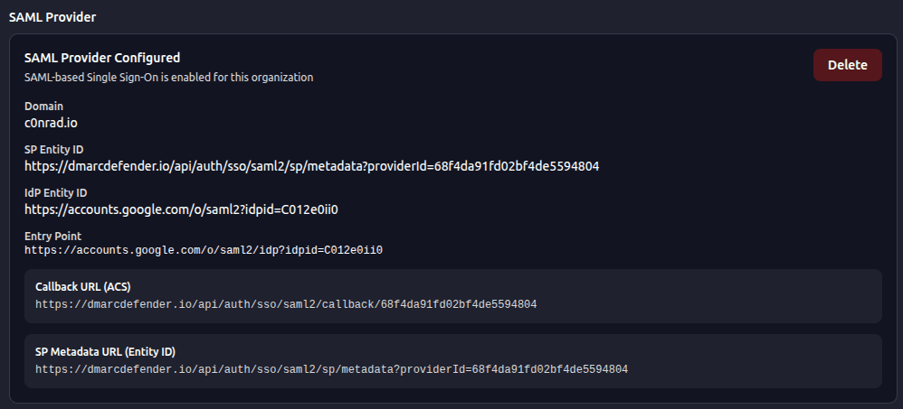SAML Configuration for GSuite on DMARC Defender