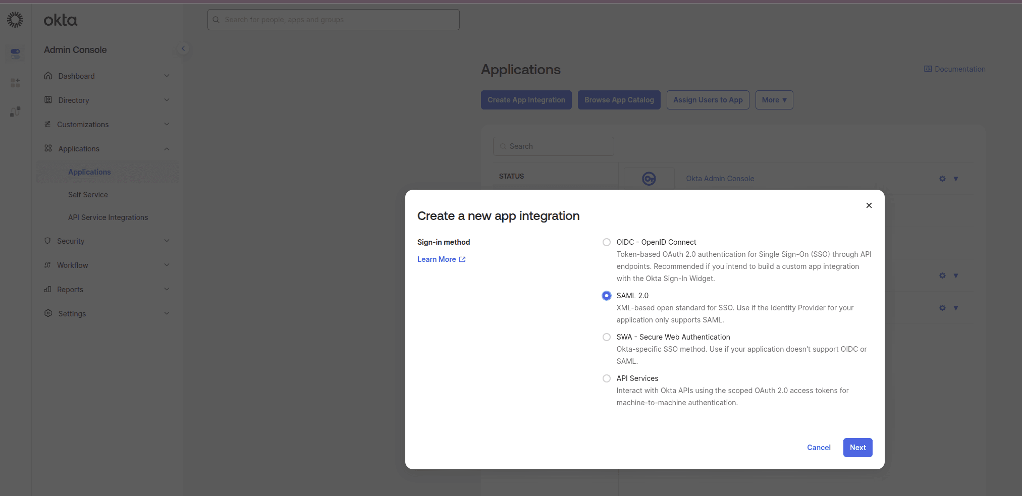Create a SAML app in Okta