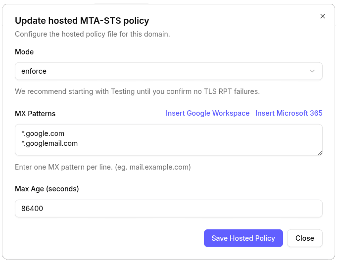 hosted mta sts policy updater